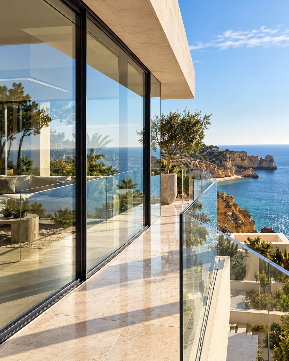 Glass Facades & Balustrades – AI-generated imagery · illustrative, not client properties